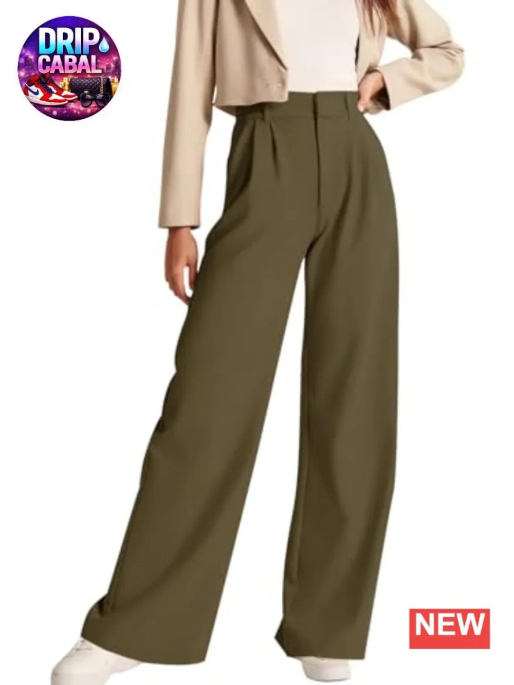 Women's Wide Leg Pleated Trousers with Pockets Business Casual Slacks High